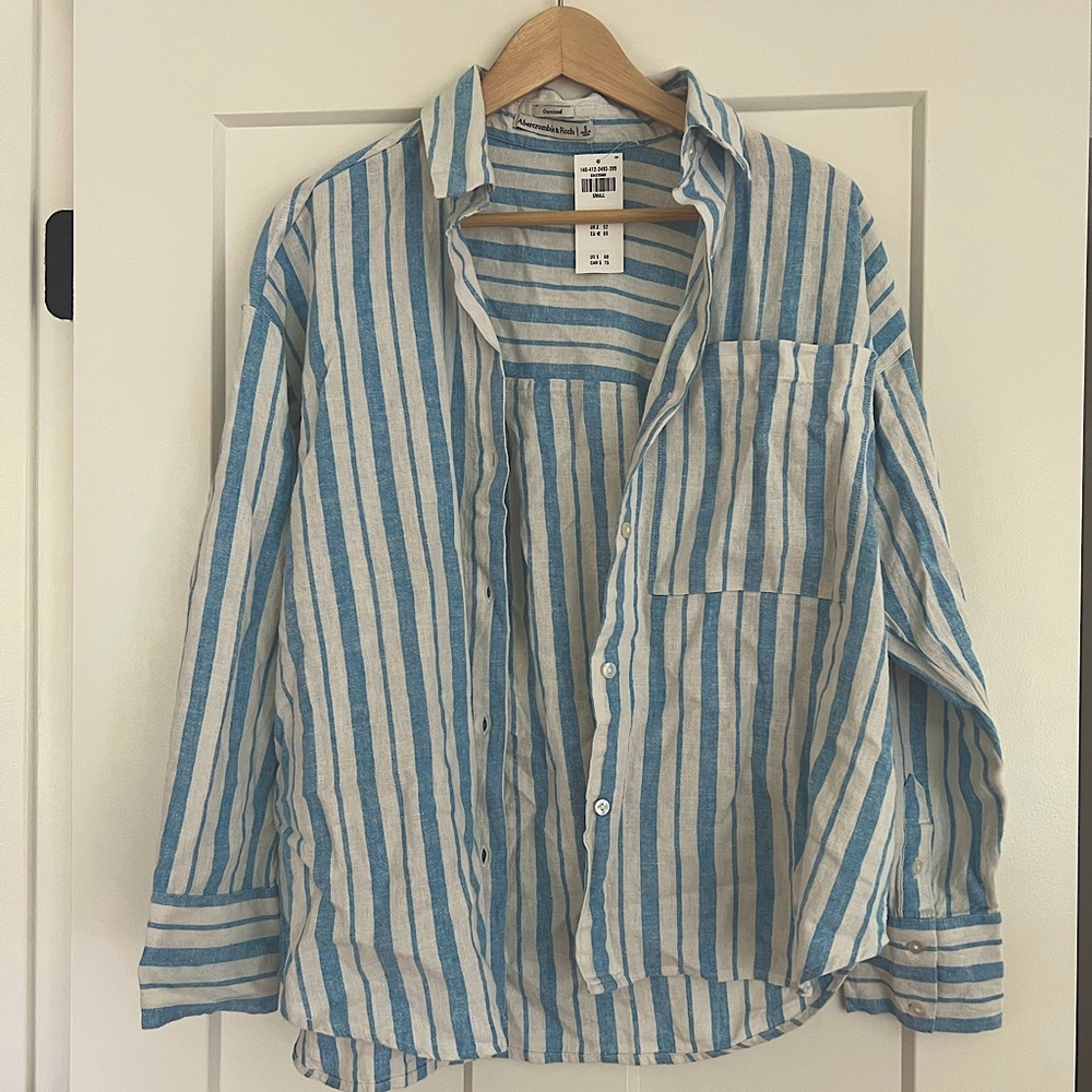 Abercrombie oversized blue and white striped button down